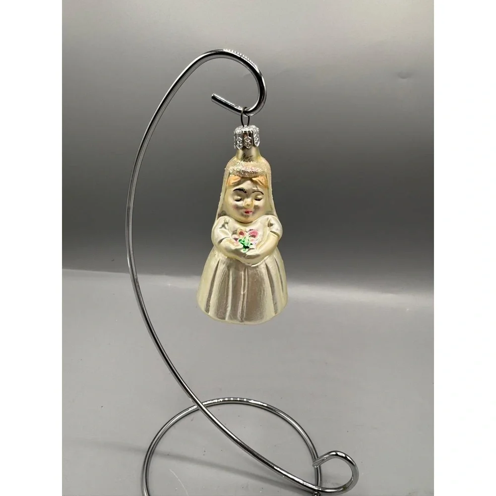 Vtg Bride Christmas Ornament  White Iridescent Glitter Glass‎ Wedding Gift Xmas